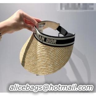 Top Sale Dior Straw Visor Hat 053125 Beige/Black 2022