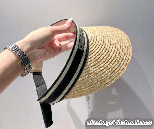 Top Sale Dior Straw Visor Hat 053125 Beige/Black 2022