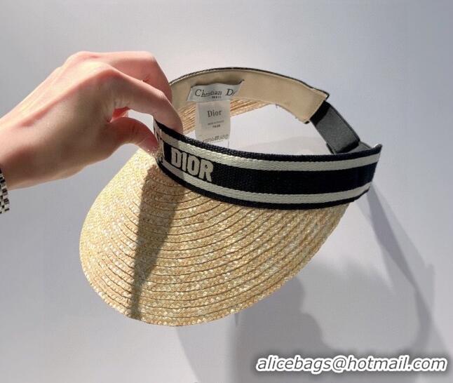 Top Sale Dior Straw Visor Hat 053125 Beige/Black 2022