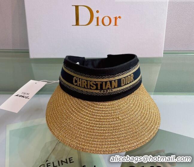 Unique Style Dior Straw Visor Hat 053127 Khaki/Black 2022