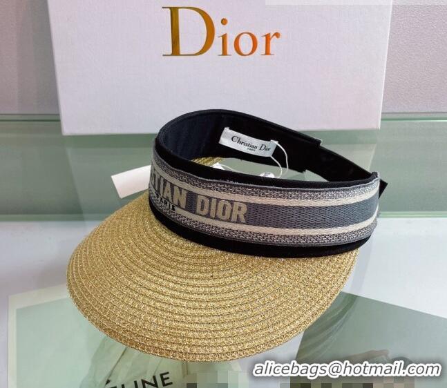 Promotional Dior Straw Visor Hat 053129 Gold/Grey 2022