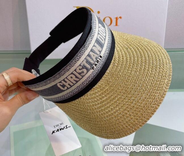 Promotional Dior Straw Visor Hat 053129 Gold/Grey 2022