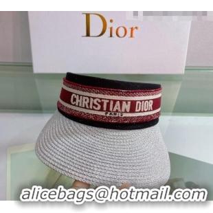 Unique Style Dior Straw Visor Hat 053130 Silver/Red 2022