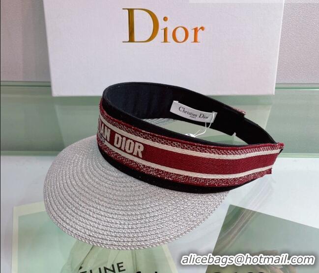 Unique Style Dior Straw Visor Hat 053130 Silver/Red 2022