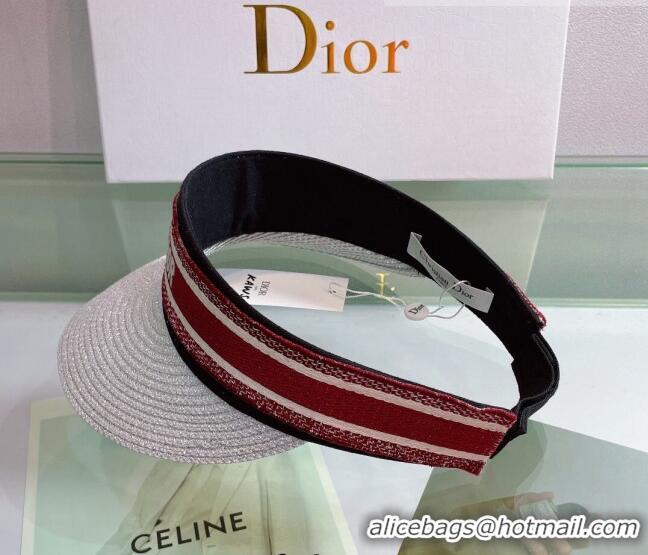 Unique Style Dior Straw Visor Hat 053130 Silver/Red 2022