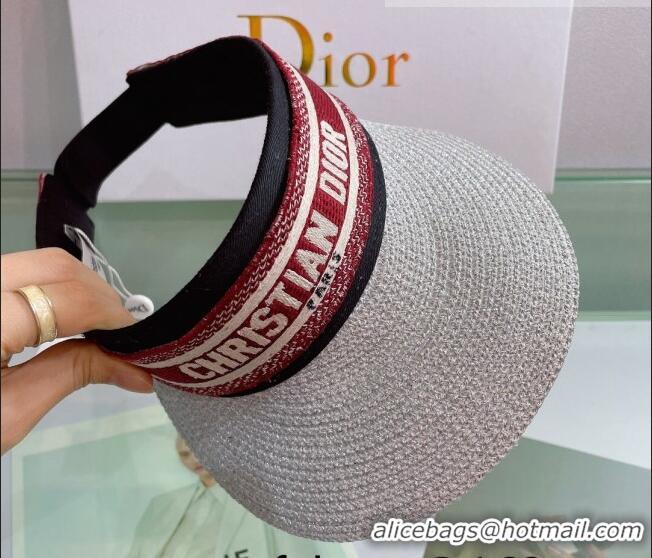 Unique Style Dior Straw Visor Hat 053130 Silver/Red 2022