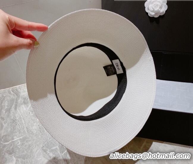 Modern Classic Dior Straw Bucket Hat with Pearl Bow 053132 White 2022