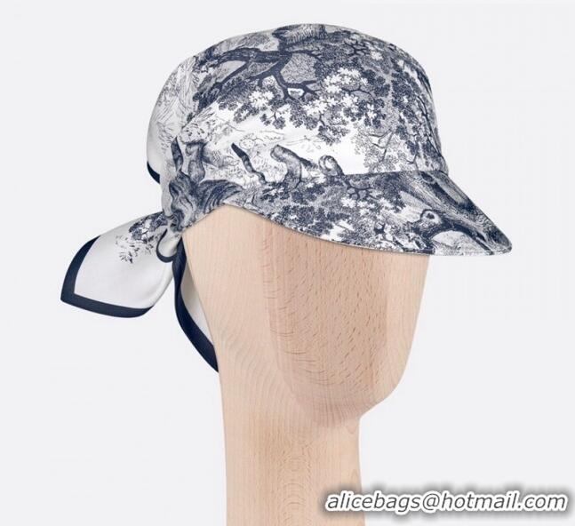 Classic Best Dior Silk Visor Hat in Blue Multicolor Toile de Jouy Reverse 0816 2022