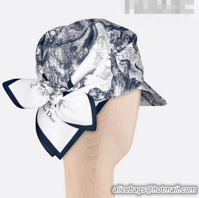 Classic Best Dior Silk Visor Hat in Blue Multicolor Toile de Jouy Reverse 0816 2022