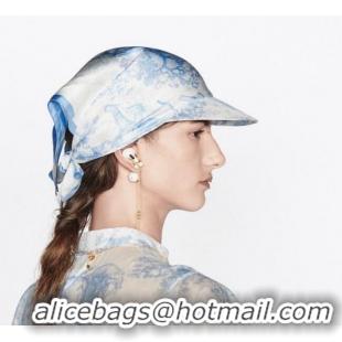 Duplicate Dior Silk Visor Hat in Light Blue Toile de Jouy Reverse CH0816 2022