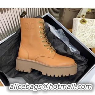 Purchase Celine Triomphe Leather Lace-up Ankle Boots Tan Brown 062130