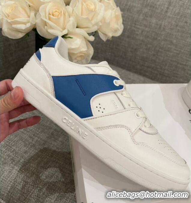 Discount Celine White Leather Sneakers Blue 062132