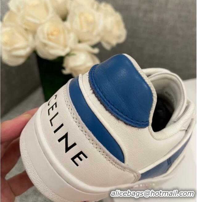 Discount Celine White Leather Sneakers Blue 062132