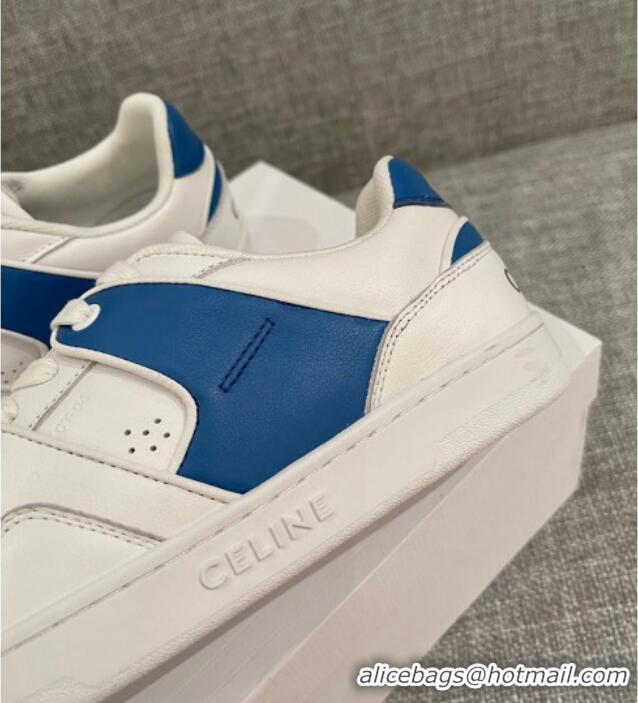 Discount Celine White Leather Sneakers Blue 062132