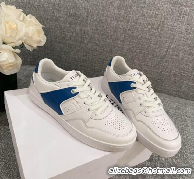 Discount Celine White Leather Sneakers Blue 062132