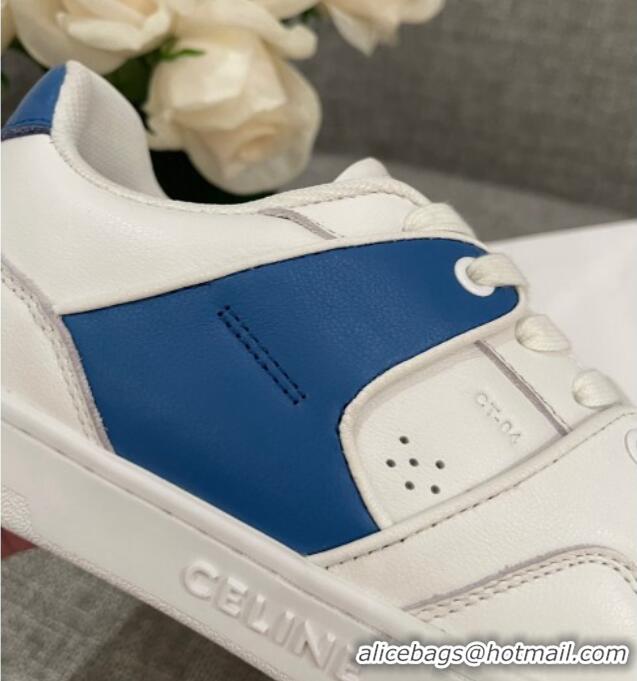 Discount Celine White Leather Sneakers Blue 062132