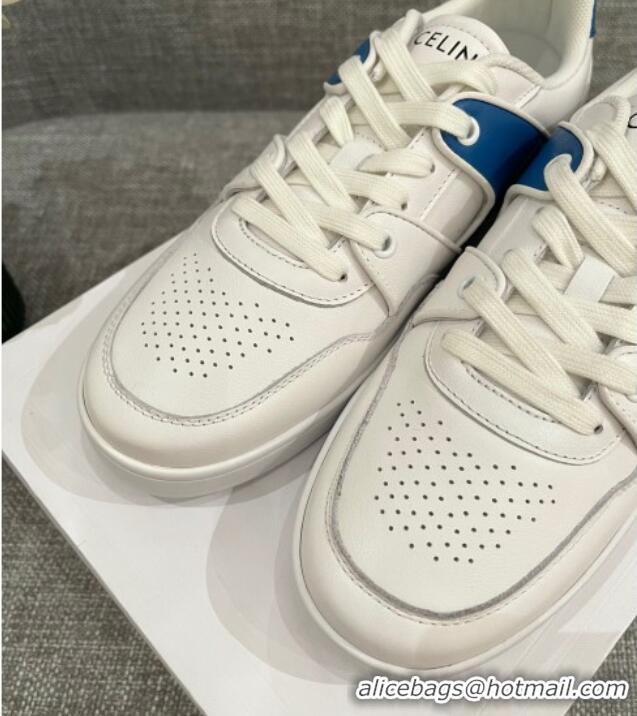 Discount Celine White Leather Sneakers Blue 062132