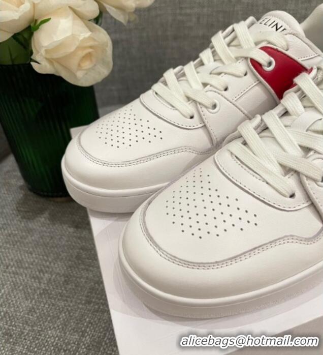 Best Product Celine White Leather Sneakers Red 062134