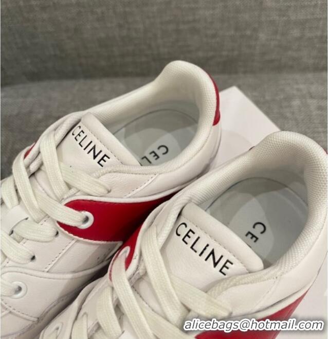 Best Product Celine White Leather Sneakers Red 062134