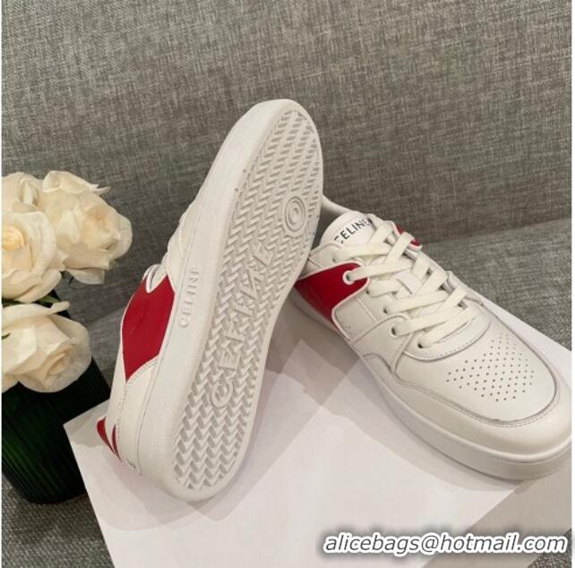 Best Product Celine White Leather Sneakers Red 062134