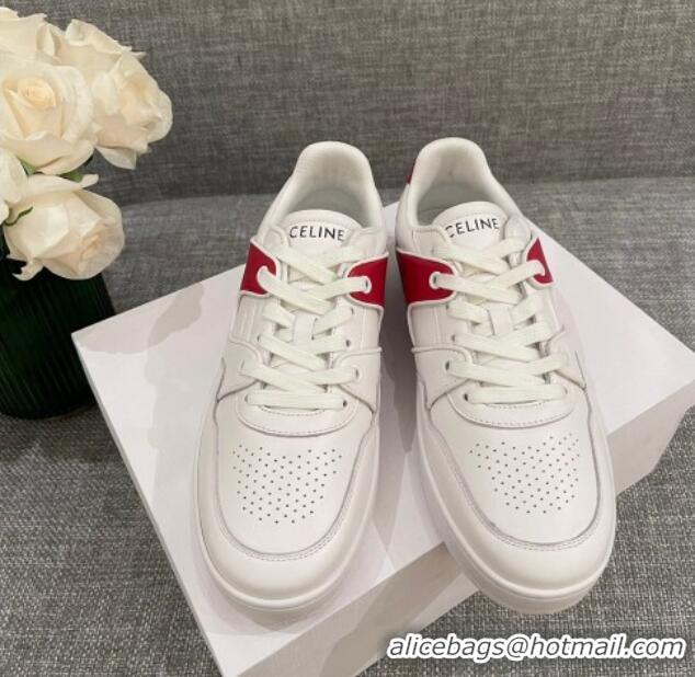 Best Product Celine White Leather Sneakers Red 062134