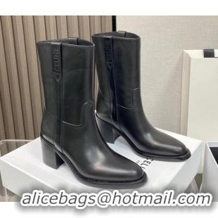 Top Design Celine Calfskin Heel Short Boots 6.5cm Black 072145