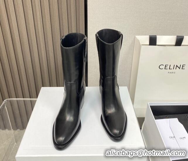 Top Design Celine Calfskin Heel Short Boots 6.5cm Black 072145