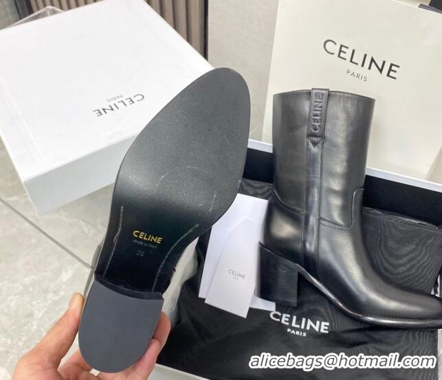 Top Design Celine Calfskin Heel Short Boots 6.5cm Black 072145