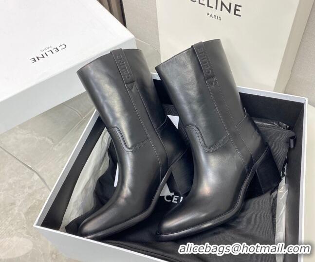 Top Design Celine Calfskin Heel Short Boots 6.5cm Black 072145