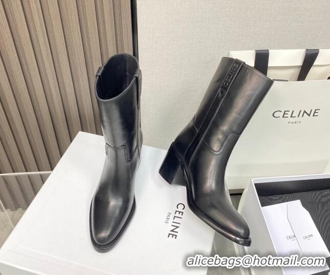 Top Design Celine Calfskin Heel Short Boots 6.5cm Black 072145