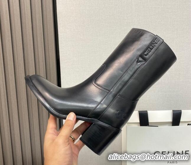 Top Design Celine Calfskin Heel Short Boots 6.5cm Black 072145