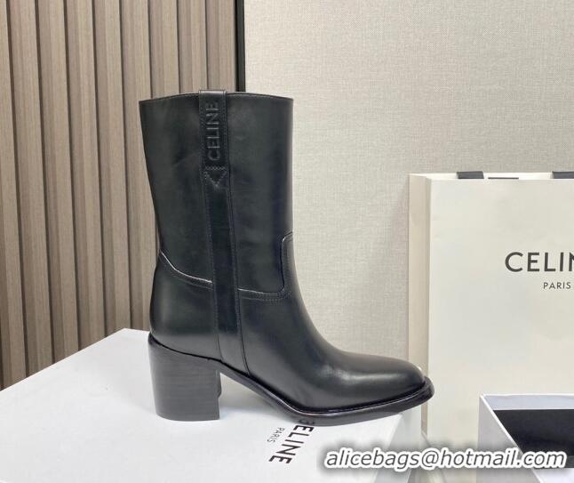 Top Design Celine Calfskin Heel Short Boots 6.5cm Black 072145