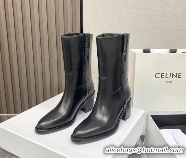 Top Design Celine Calfskin Heel Short Boots 6.5cm Black 072145