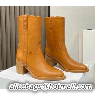 Durable Celine Calfskin Heel Short Boots 6.5cm Tan Brown 072146