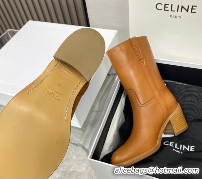 Durable Celine Calfskin Heel Short Boots 6.5cm Tan Brown 072146