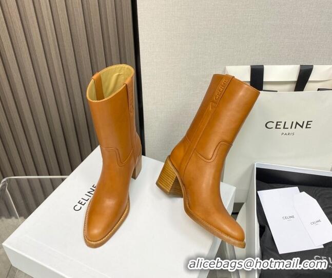 Durable Celine Calfskin Heel Short Boots 6.5cm Tan Brown 072146