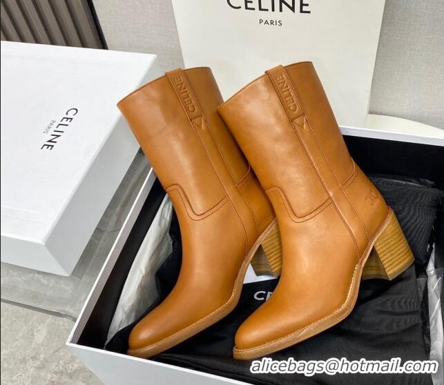 Durable Celine Calfskin Heel Short Boots 6.5cm Tan Brown 072146