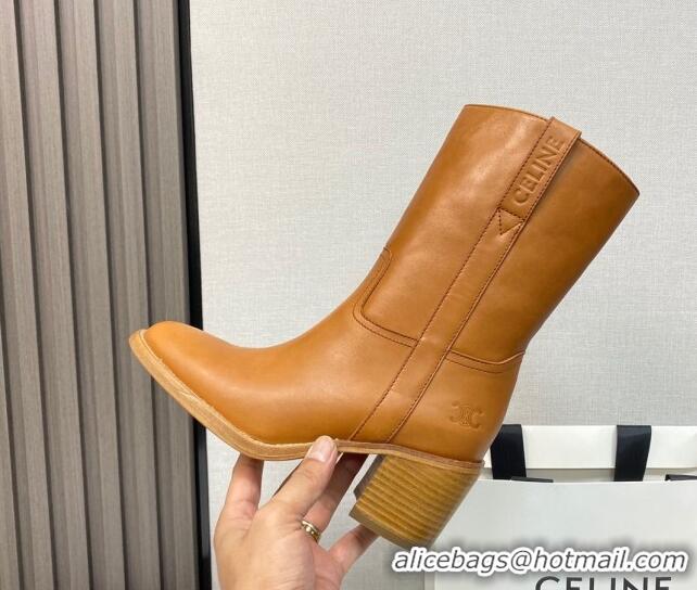 Durable Celine Calfskin Heel Short Boots 6.5cm Tan Brown 072146