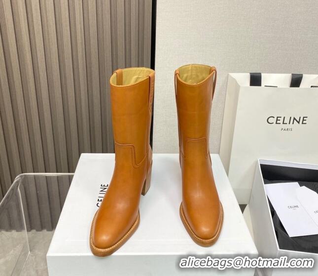 Durable Celine Calfskin Heel Short Boots 6.5cm Tan Brown 072146