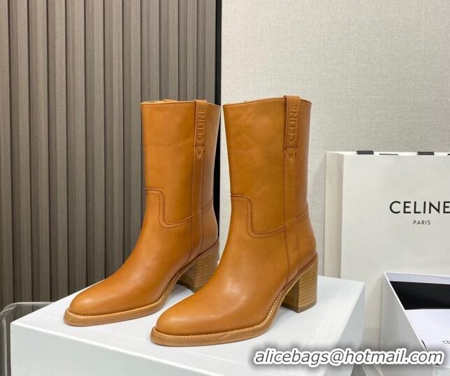 Durable Celine Calfskin Heel Short Boots 6.5cm Tan Brown 072146