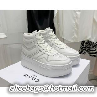 Good Looking Celine Triomphe Lambskin Platform Boot Sneakers White 080858