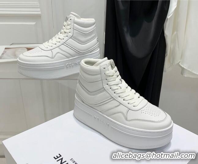 Good Looking Celine Triomphe Lambskin Platform Boot Sneakers White 080858