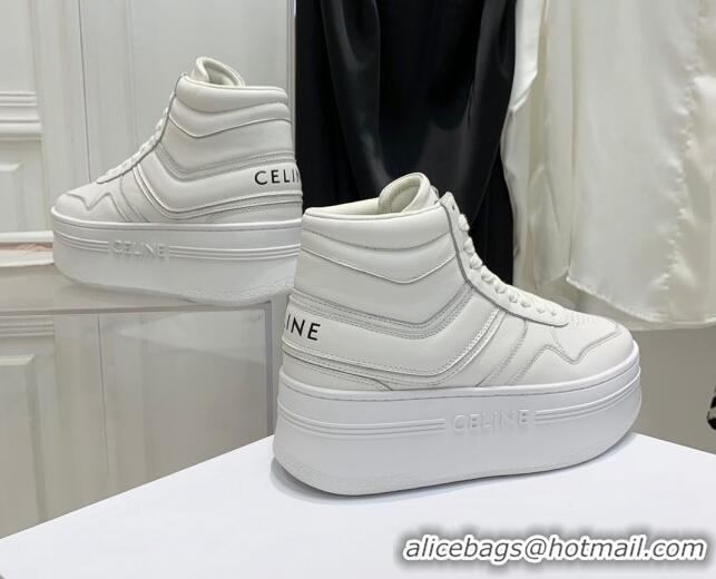 Good Looking Celine Triomphe Lambskin Platform Boot Sneakers White 080858