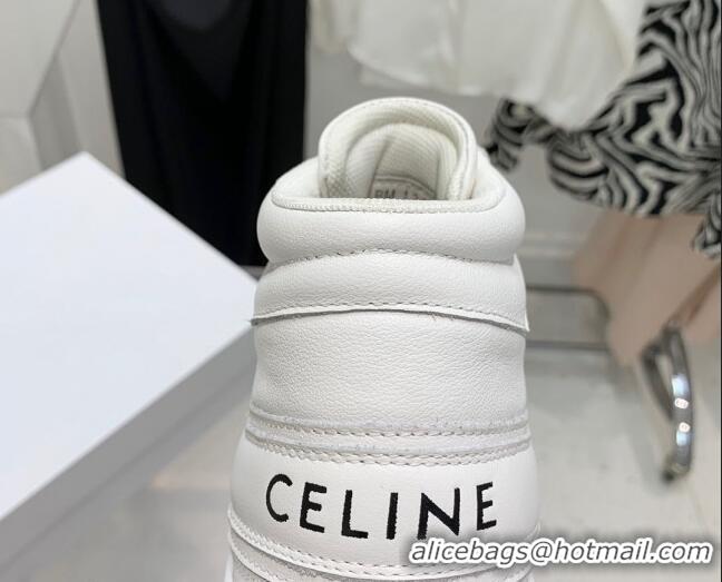 Good Looking Celine Triomphe Lambskin Platform Boot Sneakers White 080858