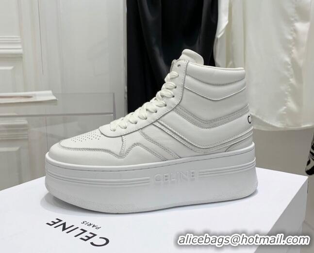 Good Looking Celine Triomphe Lambskin Platform Boot Sneakers White 080858