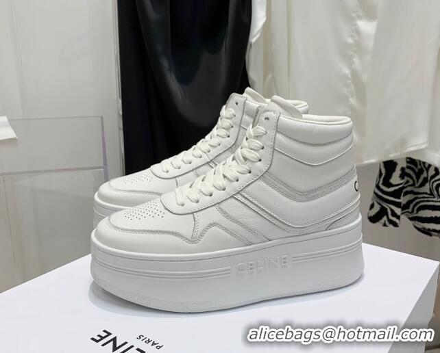 Good Looking Celine Triomphe Lambskin Platform Boot Sneakers White 080858