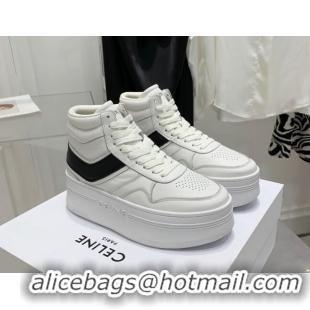 Best Product Celine Triomphe Lambskin Platform Boot Sneakers White/Black 080859