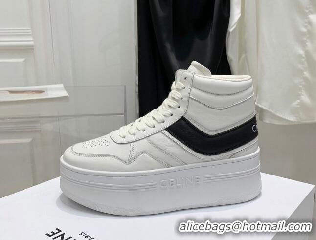 Best Product Celine Triomphe Lambskin Platform Boot Sneakers White/Black 080859