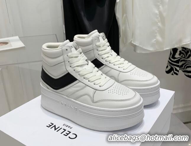 Best Product Celine Triomphe Lambskin Platform Boot Sneakers White/Black 080859