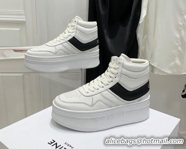 Best Product Celine Triomphe Lambskin Platform Boot Sneakers White/Black 080859